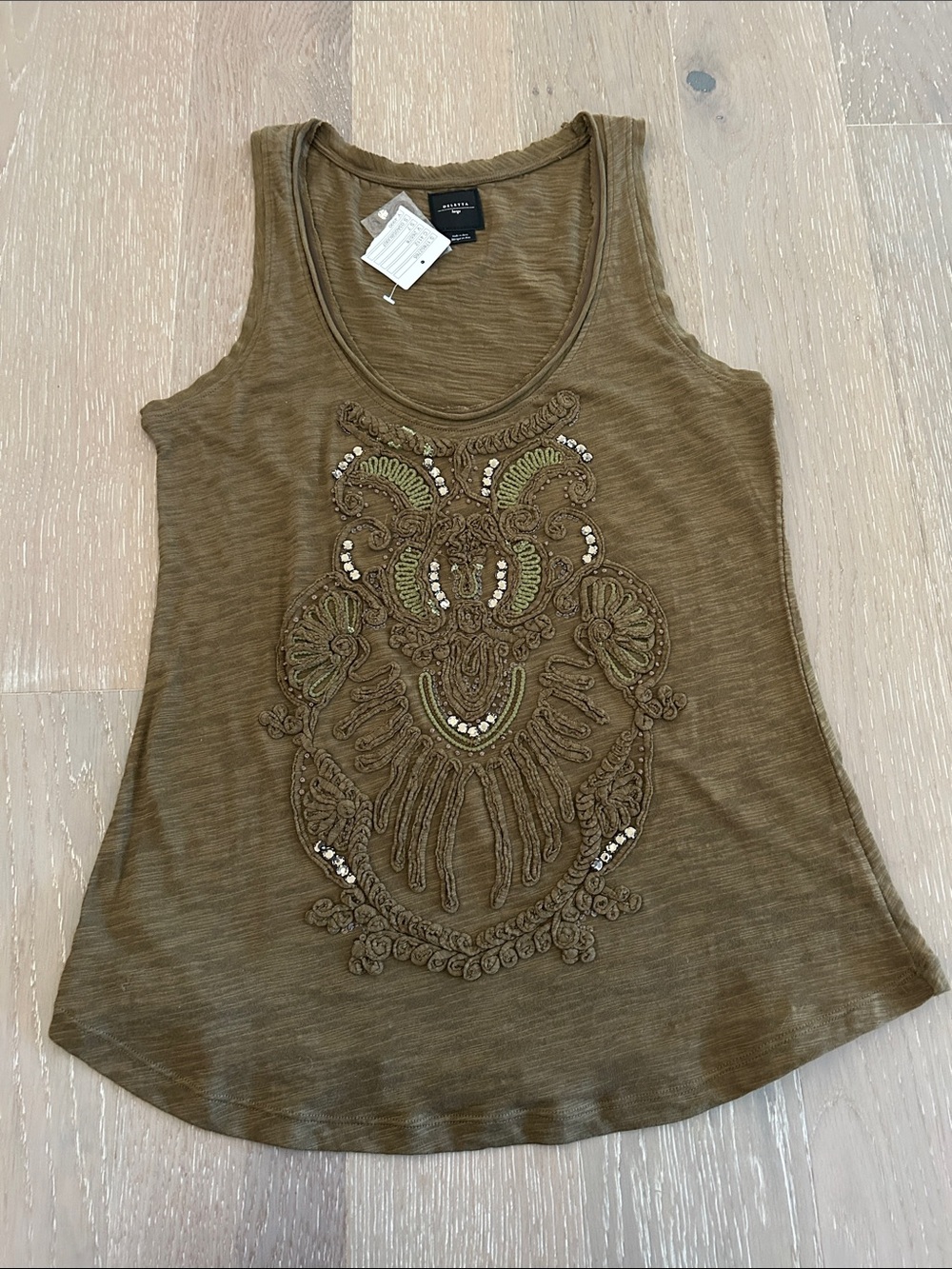 Anthropologie Olive Green Embellished Scoop Tank